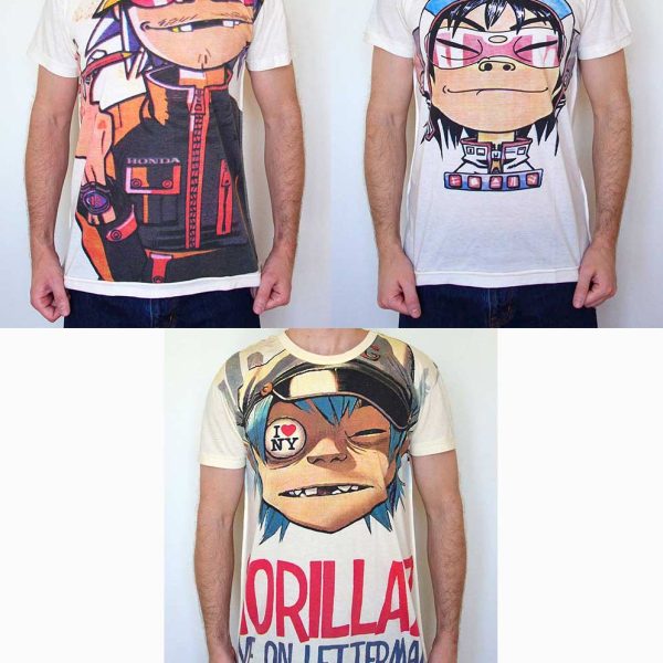 Pack tshirts Gorillaz 2D, Noodle and Letterman